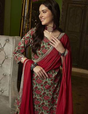 Women Floral Embroidered Empire Pure Cotton Kurta with Trousers & Dupatta 2