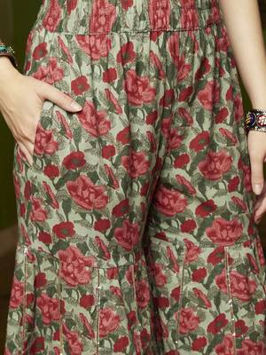 Women Floral Embroidered Empire Pure Cotton Kurta with Trousers & Dupatta 3