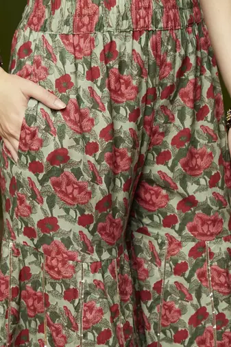 Women Floral Embroidered Empire Pure Cotton Kurta with Trousers & Dupatta