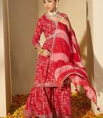 Women Printed Empire Mirror Work Pure Cotton Kurta with Sharara & With Dupatta