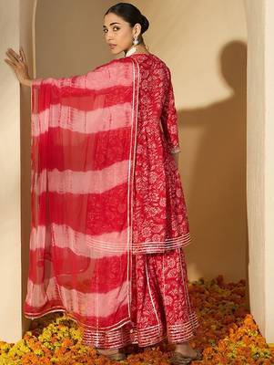 Women Printed Empire Mirror Work Pure Cotton Kurta with Sharara & With Dupatta 5
