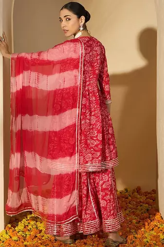 Women Printed Empire Mirror Work Pure Cotton Kurta with Sharara & With Dupatta
