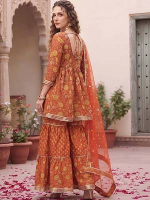 Women Floral Printed Empire Gotta Patti Pure Cotton Kurta with Sharara & With Dupatta 2
