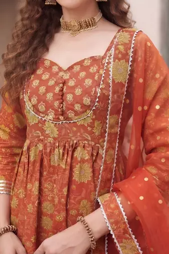 Women Floral Printed Empire Gotta Patti Pure Cotton Kurta with Sharara & With Dupatta