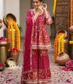 Women Ethnic Motifs Printed Regular Pure Cotton Kurta with Sharara & With Dupatta