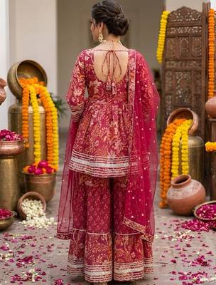 Women Ethnic Motifs Printed Regular Pure Cotton Kurta with Sharara & With Dupatta 6