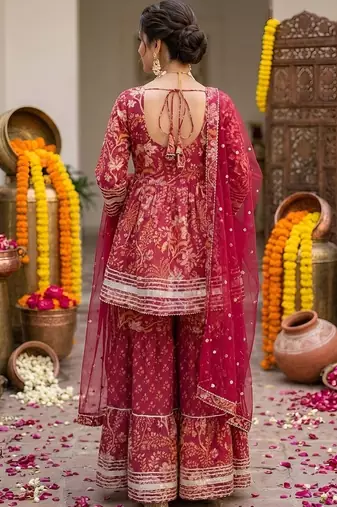 Women Ethnic Motifs Printed Regular Pure Cotton Kurta with Sharara & With Dupatta