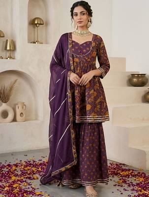 Women Paisley Printed Regular Gotta Patti Pure Cotton Kurta with Sharara & With Dupatta 1
