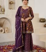 Women Paisley Printed Regular Gotta Patti Pure Cotton Kurta with Sharara & With Dupatta