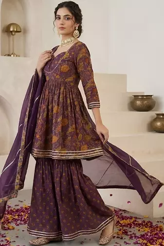 Women Paisley Printed Regular Gotta Patti Pure Cotton Kurta with Sharara & With Dupatta