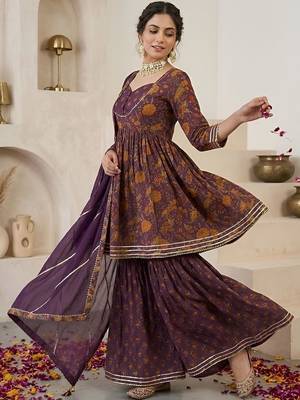 Women Paisley Printed Regular Gotta Patti Pure Cotton Kurta with Sharara & With Dupatta 4