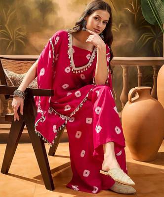 Bandhej Printed Kaftan & Tube Fusion Top With Sharara 2