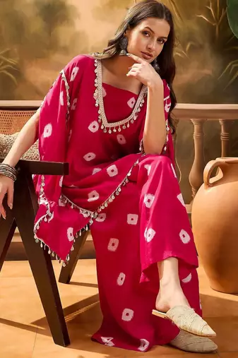 Bandhej Printed Kaftan & Tube Fusion Top With Sharara