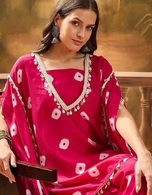 Bandhej Printed Kaftan & Tube Fusion Top With Sharara 3