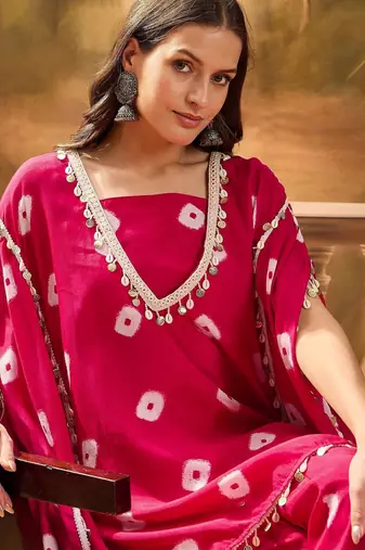 Bandhej Printed Kaftan & Tube Fusion Top With Sharara