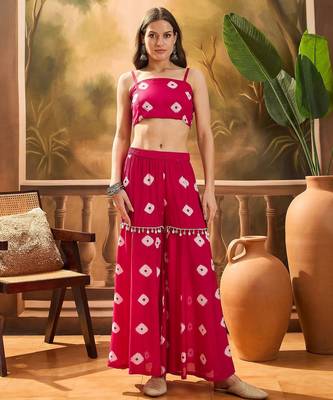 Bandhej Printed Kaftan & Tube Fusion Top With Sharara 4