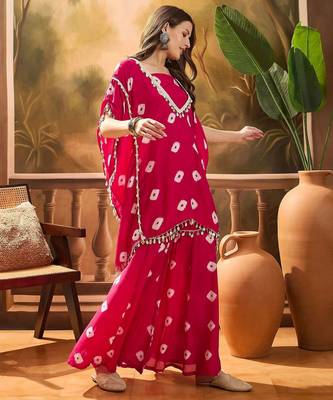 Bandhej Printed Kaftan & Tube Fusion Top With Sharara 1