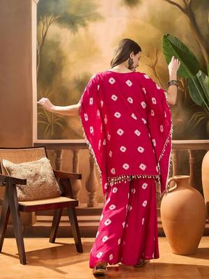 Bandhej Printed Kaftan & Tube Fusion Top With Sharara 5