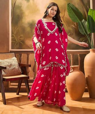 Bandhej Printed Kaftan & Tube Fusion Top With Sharara 6