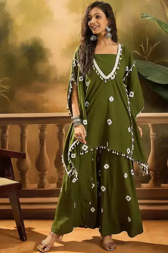 Bandhej Printed Kaftan Tube Top With Sharara