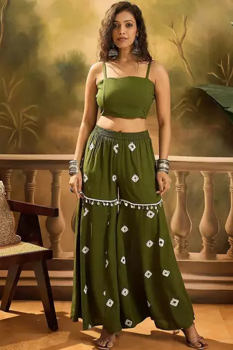 Bandhej Printed Kaftan Tube Top With Sharara