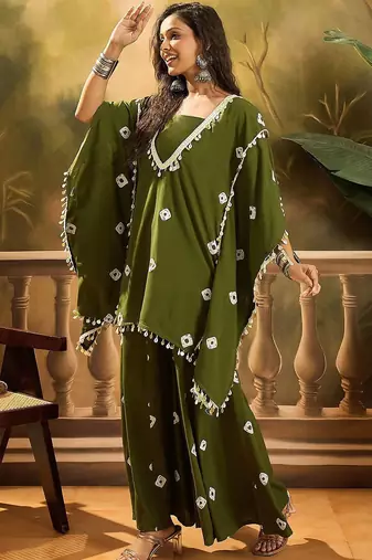 Bandhej Printed Kaftan Tube Top With Sharara