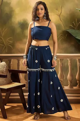 Bandhej Printed Kaftan Tube Top & Sharara Set