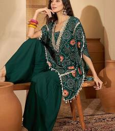 bandhani Printed Square Neck Beads And Stones Kaftan Kurti With Sharara