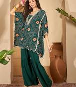 bandhani Printed Square Neck Beads And Stones Kaftan Kurti With Sharara