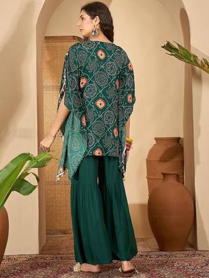 bandhani Printed Square Neck Beads And Stones Kaftan Kurti With Sharara 6