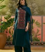 Printed Round Neck Kurta & Palazzos With Dupatta