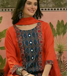 Embroidered Round Neck Kurta & Palazzos With Dupatta