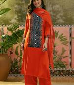Embroidered Round Neck Kurta & Palazzos With Dupatta