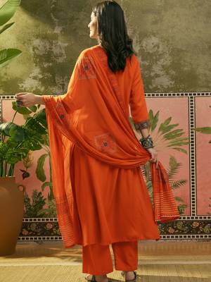 Embroidered Round Neck Kurta & Palazzos With Dupatta 6