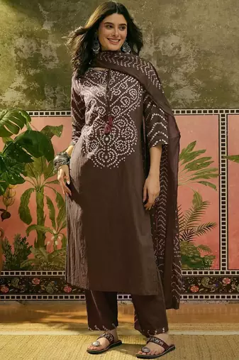 Printed Pure Cotton Round Neck Kurta & Trousers With Dupatta