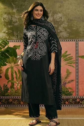 Printed Pure Cotton Round Neck Kurta & Trousers With Dupatta