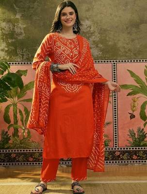 Printed Pure Cotton Round Neck Kurta & Trousers With Dupatta 1