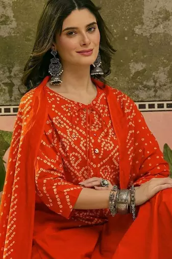 Printed Pure Cotton Round Neck Kurta & Trousers With Dupatta