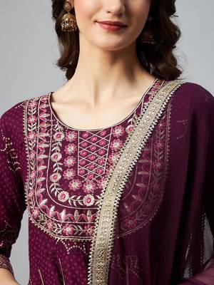 Women Purple Bandhani Printed Kurta with Sharara & With Dupatta 2