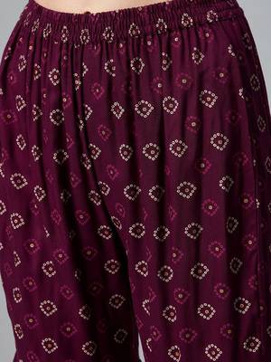 Women Purple Bandhani Printed Kurta with Sharara & With Dupatta 3
