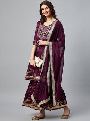 Women Purple Bandhani Printed Kurta with Sharara & With Dupatta 7