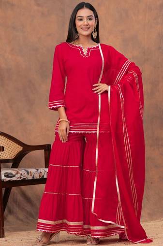 Women Regular Gotta Patti Pure Cotton Kurta with Sharara & Dupatta