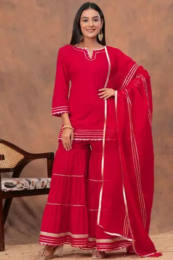 Women Regular Gotta Patti Pure Cotton Kurta with Sharara & Dupatta