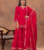 Women Regular Gotta Patti Pure Cotton Kurta with Sharara & Dupatta