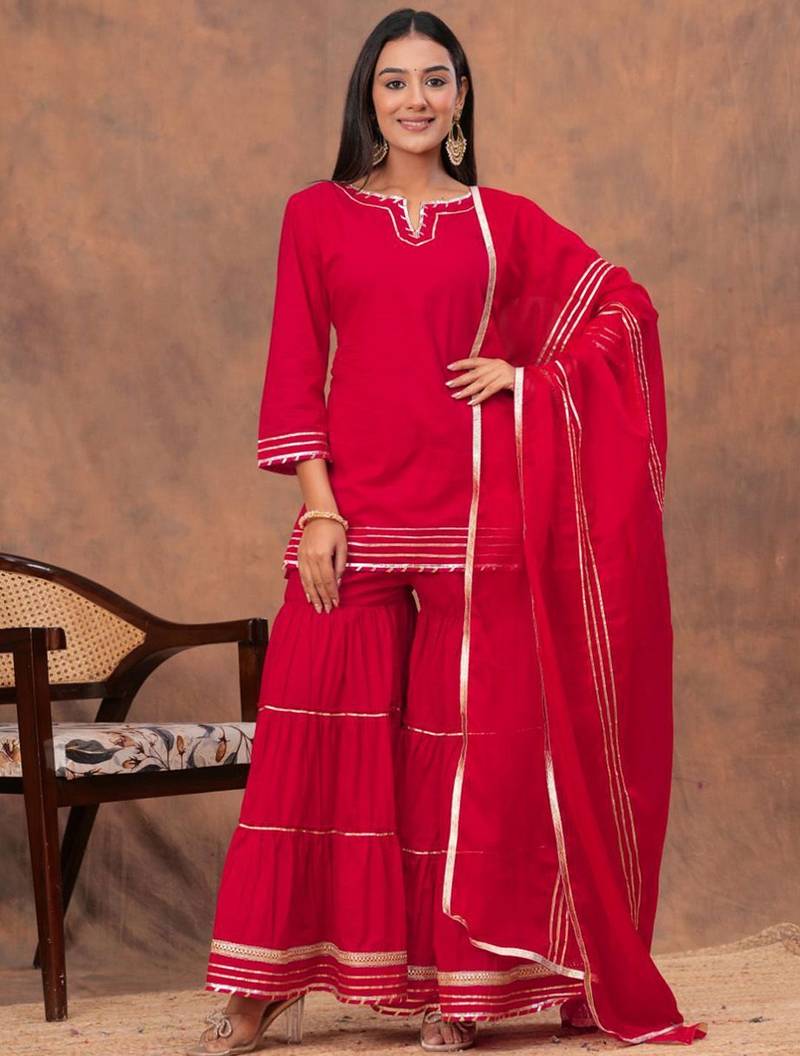 Women Regular Gotta Patti Pure Cotton Kurta with Sharara & Dupatta