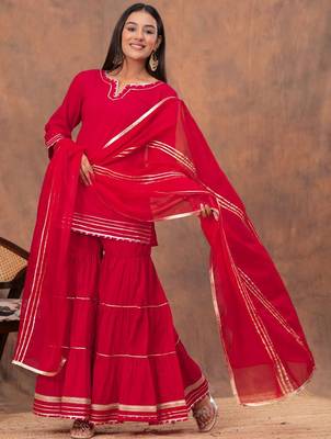 Women Regular Gotta Patti Pure Cotton Kurta with Sharara & Dupatta 3