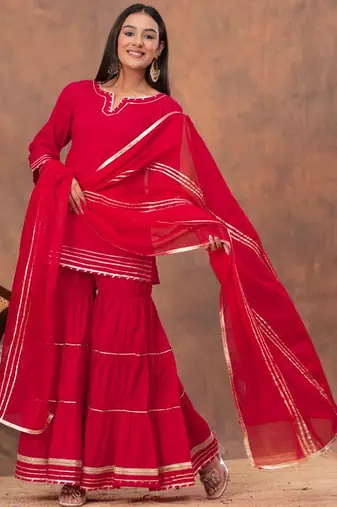 Women Regular Gotta Patti Pure Cotton Kurta with Sharara & Dupatta