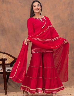 Women Regular Gotta Patti Pure Cotton Kurta with Sharara & Dupatta 4