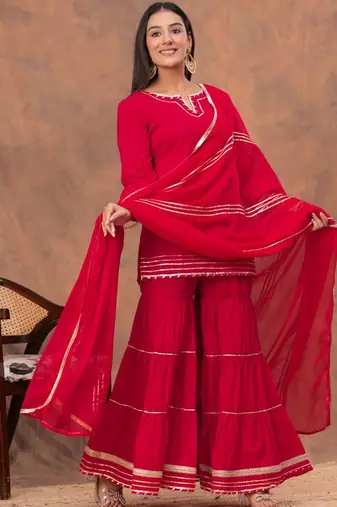 Women Regular Gotta Patti Pure Cotton Kurta with Sharara & Dupatta