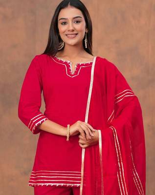 Women Regular Gotta Patti Pure Cotton Kurta with Sharara & Dupatta 5